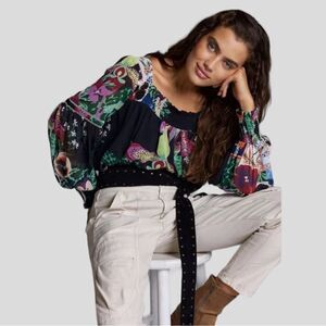 Anthropologie X Lil Sire Puff-Sleeved Floral Blouse Top Size XS Boho Cottagecore